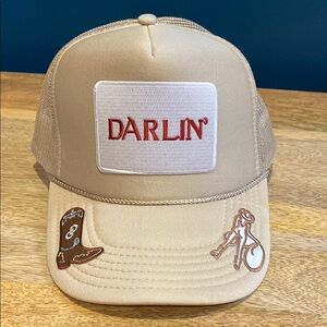 Custom-Designed Darlin' Cowgirl Trucker Hat in Beige, Adjustable One Size